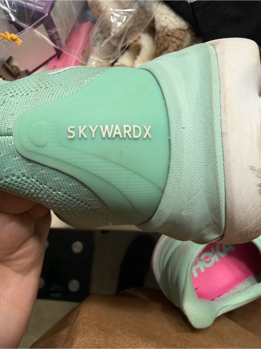 Hoka Women’s Skyward X Mint Green Athletic Running Shoes with Pink Insoles - Picture 2 of 3